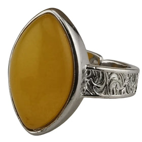 Hot Selling Women Man Metal Small Finger Ring Jeweled Natural Horse Eye Shaped Yellow Jade Gemstone Rings