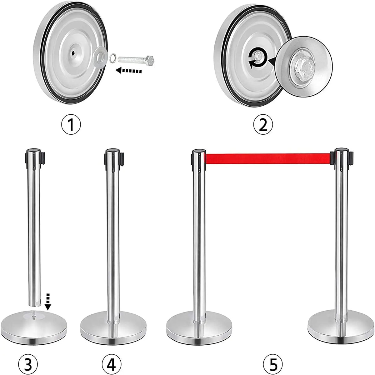 Supplying Superior Quality Stainless Steel Pole Retractable Belt Barrier 3m Red Belt 48mm Thickness Engineer Grade Reflective