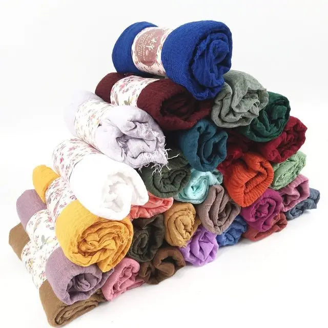 2025 New Women's Solid Color Ethnic Shawl Breathable and Comfortable with Natural Wrinkles 90*180cm Long Travel Scarf