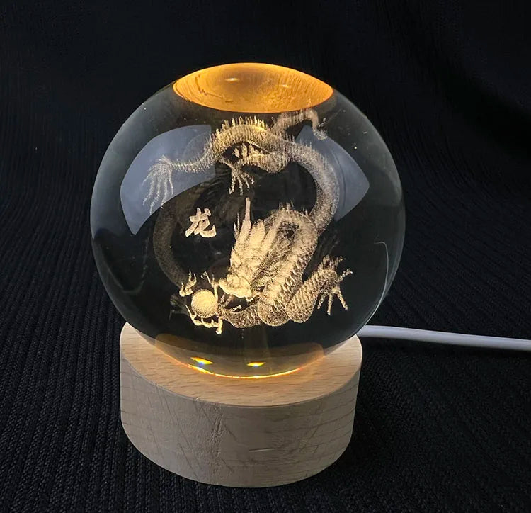 MH-SJ099 3D Laser LED Luminous Crystal Ball Wood Led Light Base Crystal Laser Chinese Dragon