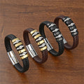 Luxury Genuine Leather Bracelets With Magnetic Clasp Stainless Steel Leather Bracelet for Men