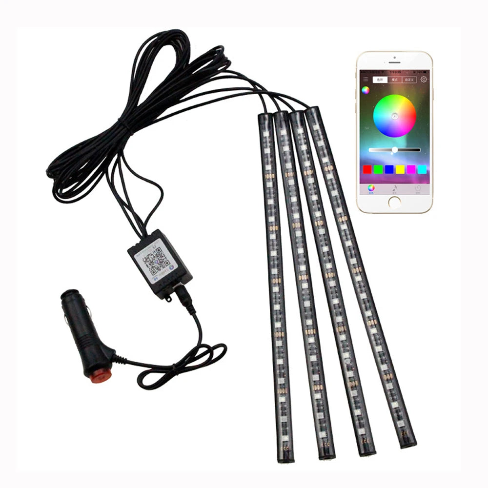 Factory Price Car Led Lights Phone APP Control Auto Interior Lamp 4pcs 48 Led RGB Strip Music Automotive Decorative Light Bar