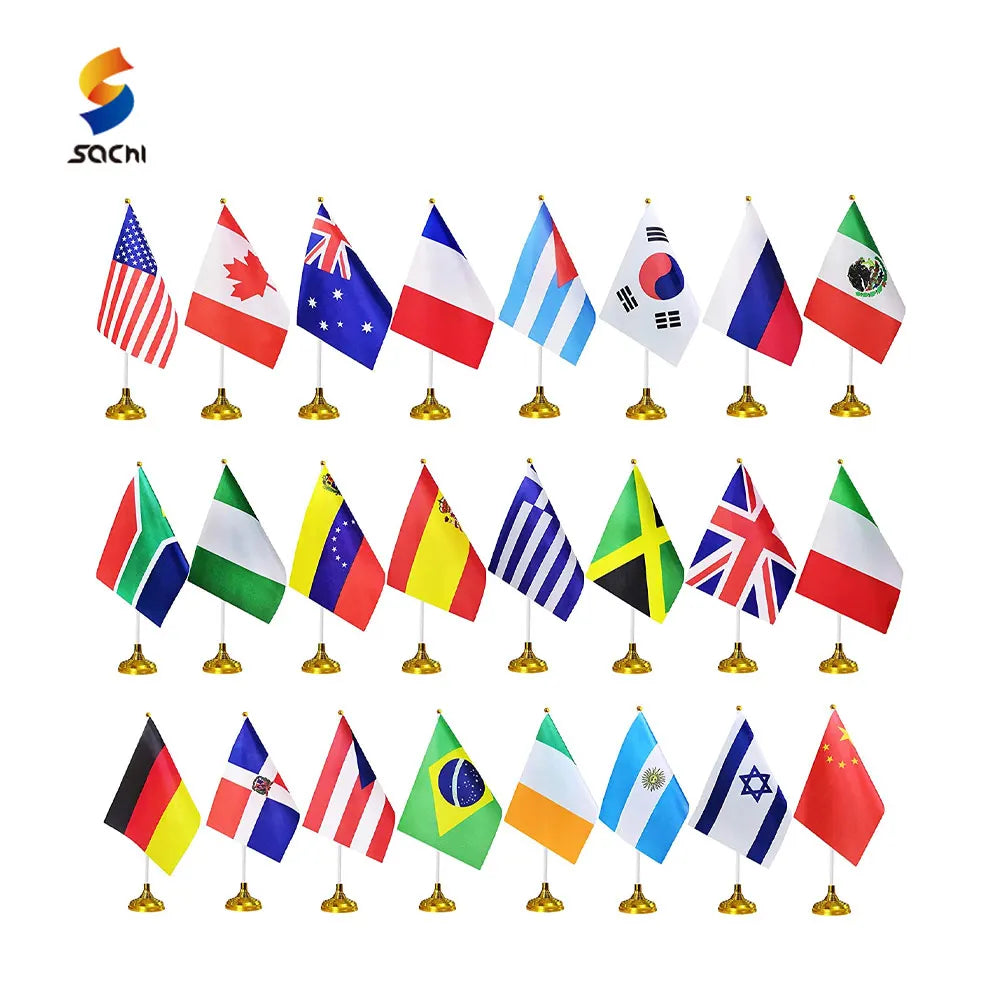 Customized Desk Mini Small Top Flags Stand Venezuela Mini Football Sublimation Blank Bunting Flag