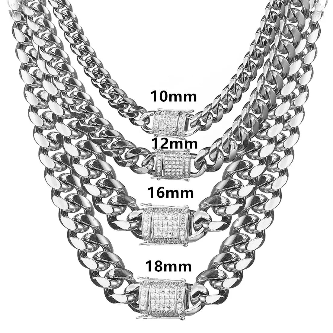 Men's Cuban Chain Stainless Steel Titanium Steel Natural Crypto Chain Necklace Copper Buckle Micro-inlaid Zircon Polished Chain