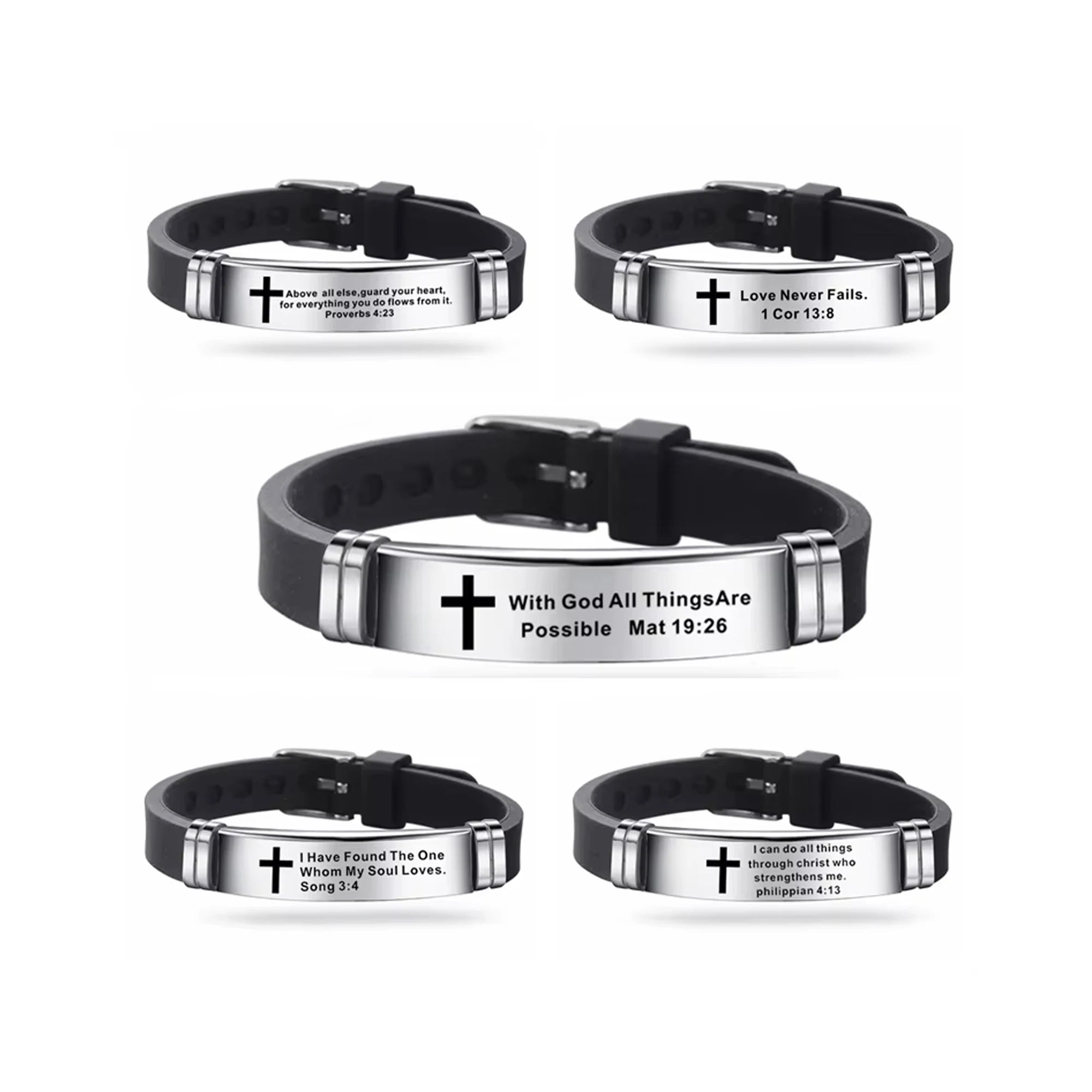 Promotional Gift Religious Silicone Bracelets Custom Fashion Accessories Stainless Steel Christian Bible Scripture Bracelet