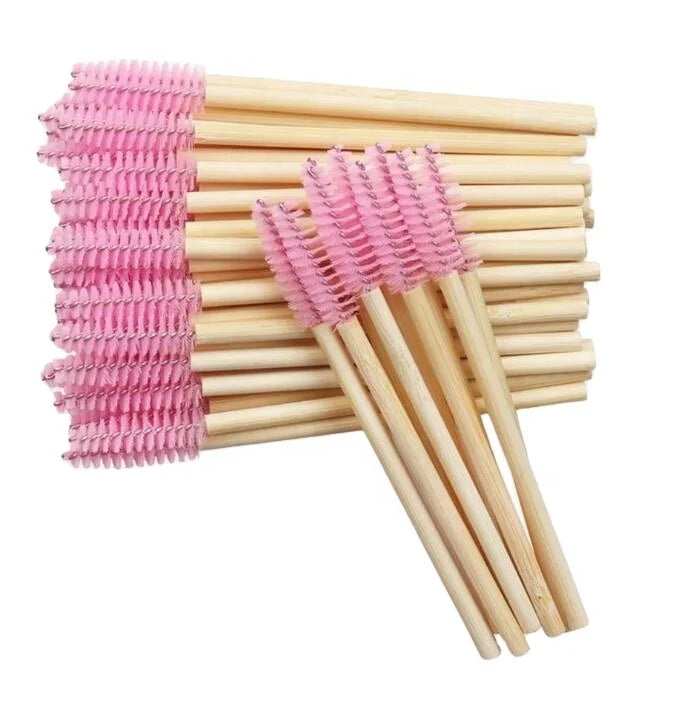 50 PK Eco-friendly Disposable Bamboo Mascara Brushes Wands Eye Lash Eyebrow Applicator Cosmetic Makeup Brush Tool logo Printing