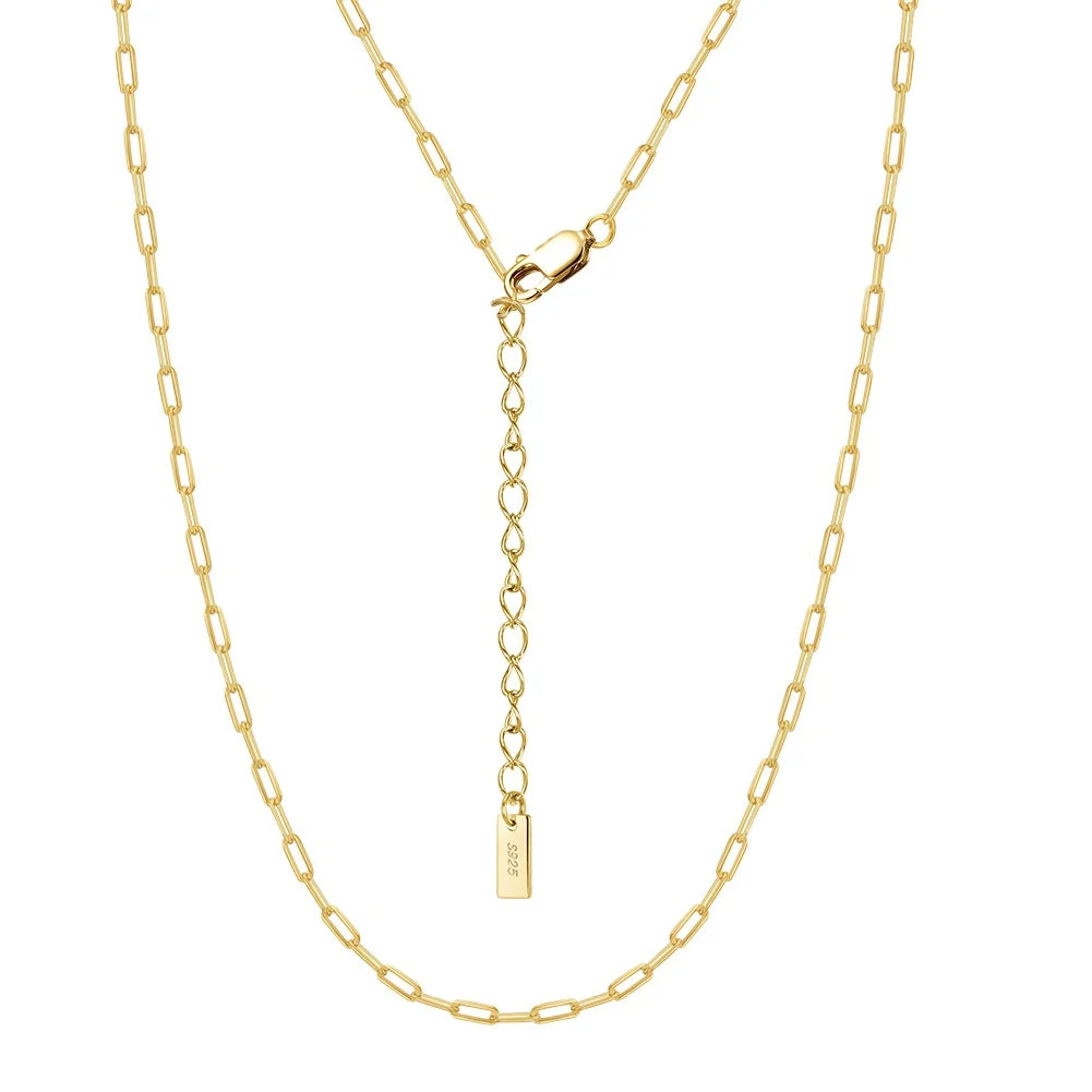 RINNTIN SC64 Wholesale Jewelry Chain Necklace for Women 14K Gold Plated 925 Sterling Silver Paperclip Chain Necklace