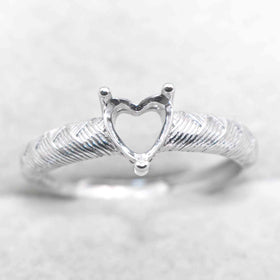 Semi Mount 6*6mm Sterling Silver Ring Heart Shape Empty Frame Blank Support Claw Setting S925 Base Without Center for DIY Inlay