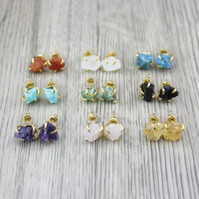 H028 Wholesale Brincos Femininos Bijouterie Irregular Quartz Crystal Birthstone Gemstone Natural Stone Stud Earrings Jewelry