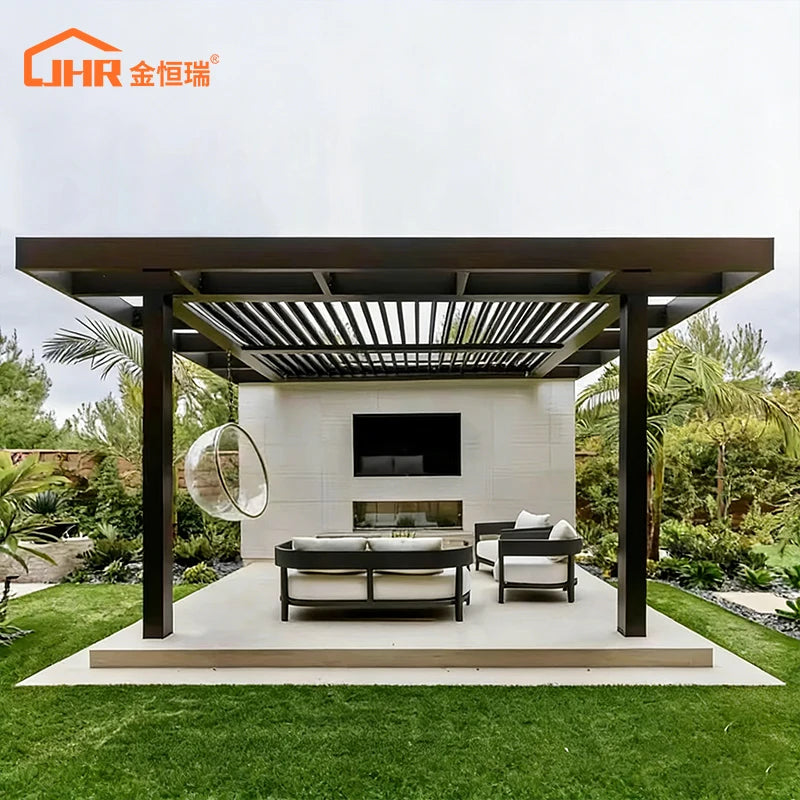 Latest Design Powder Coating Outdoor Garden Balcony Backyard 4X5 Pergola System Aluminum Metal Modern Waterproof Lourve Nature