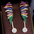 Statement Rainbow Cubic Zircon Pave Random Line Drawing Symmetrical Long Drop Earrings for Women Party Carnival Colorful Jewelry