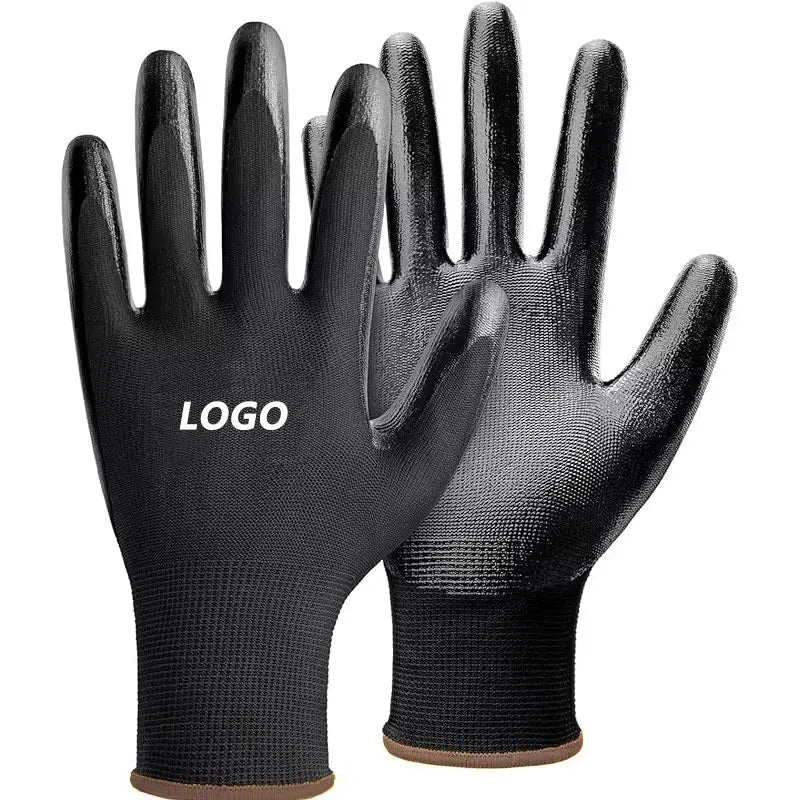 Custom Logo Waterproof Anti-slip Nitrile Coated Safety Work Gloves for Men Ideal for Construction Use