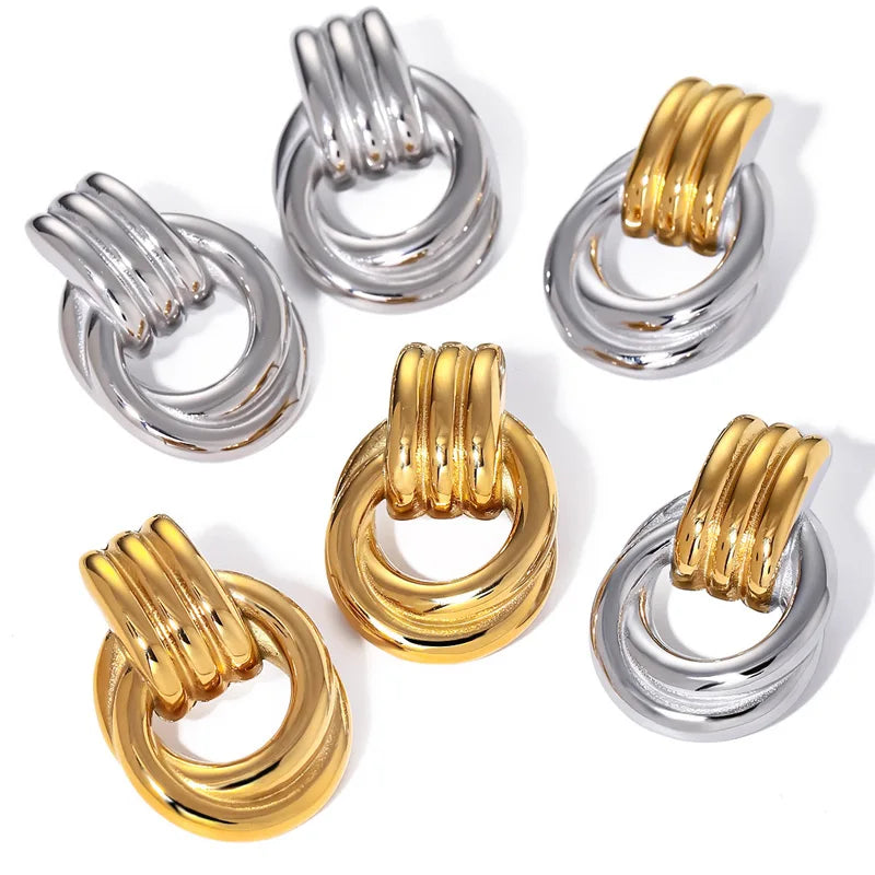 New Dainty Waterproof Stainless Steel Women Jewelry Earrings 18K Gold Plated Mixed Color Thread Wrap Statement Stud Earrings