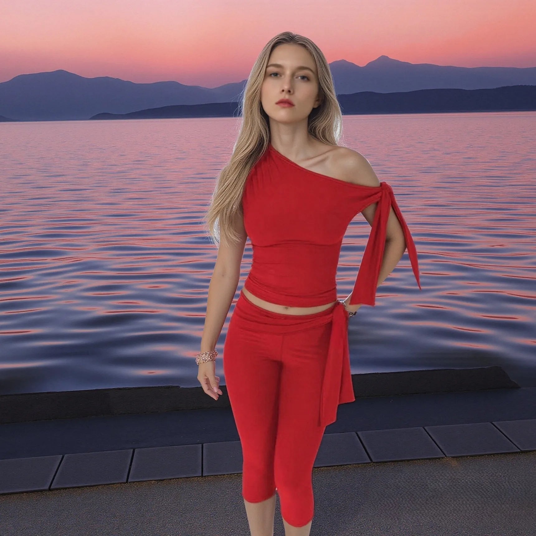 Summer One Shoulder Leggings Skinny Sleeveless Casual Solid Autumn Top and Short Pants 2 Piece Set Women