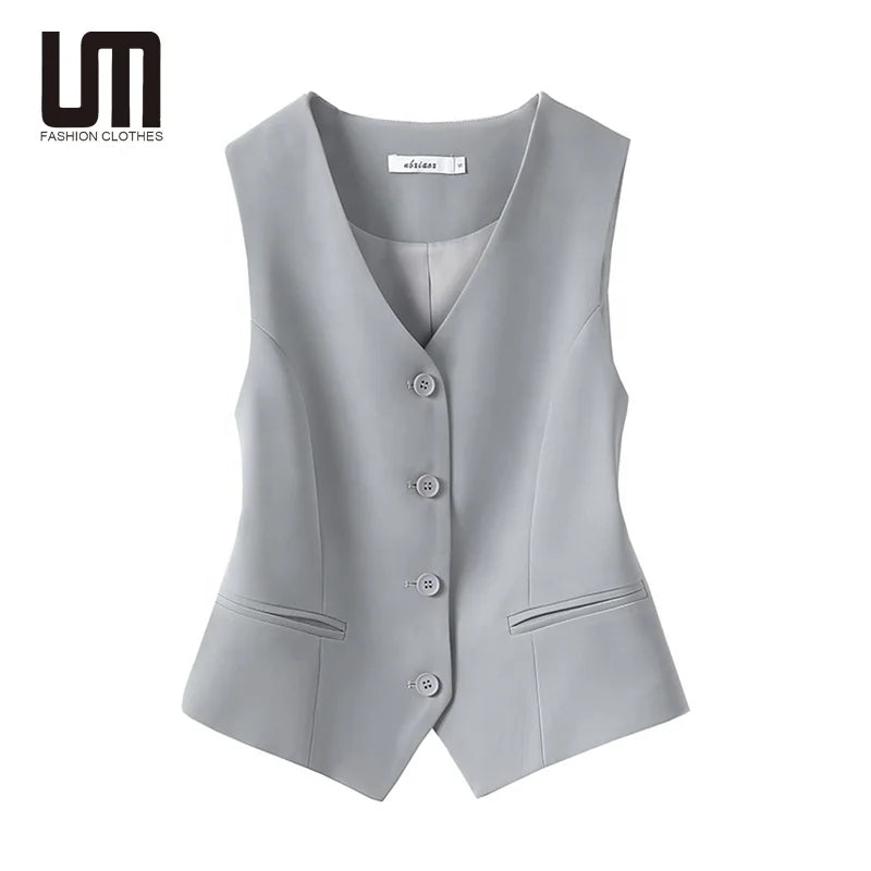 Clearance Sales Trending Product Women Formal Vest V Neck Sleeveless Single Breasted Blazer Loose Office Lady Waistcoats