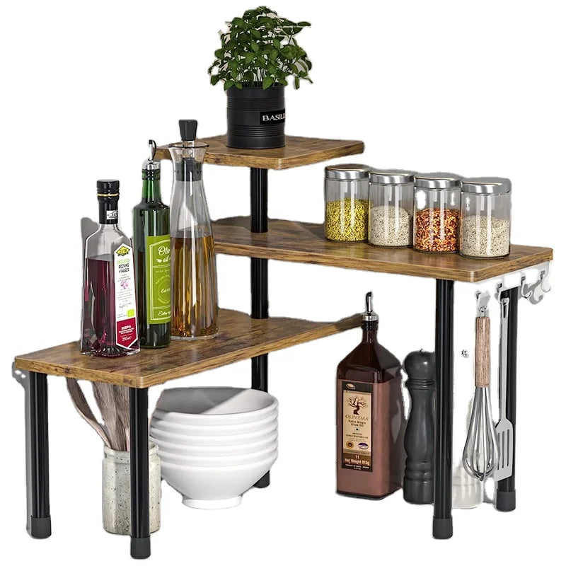 Wood Moveable Corner Shelf Organizer for Kitchen CounterBathroomCoffee AreaDresser Table Wood Kitchen Countertop Organizer