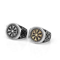 Punk Europe and America Personality Viking Compass Rune Golden Steel Color Stainless Steel Ring Men's Fashion Accessories