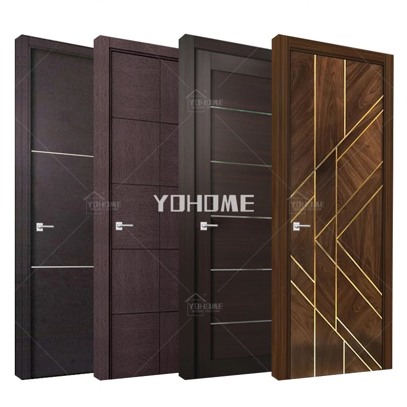 Foshan Factory Wholesale Door Jamb Red Meranti Door Frames Gold Aluminum Trim Solid Wood Interior Doors
