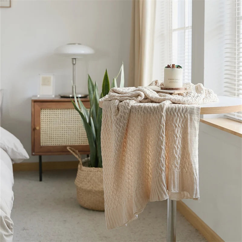 Summer Bamboo Knitted Cooling Diamond Design Blanket Throw Beige Red Smooth Rhombus Plaid Wearable Sofa Bed Office Nap