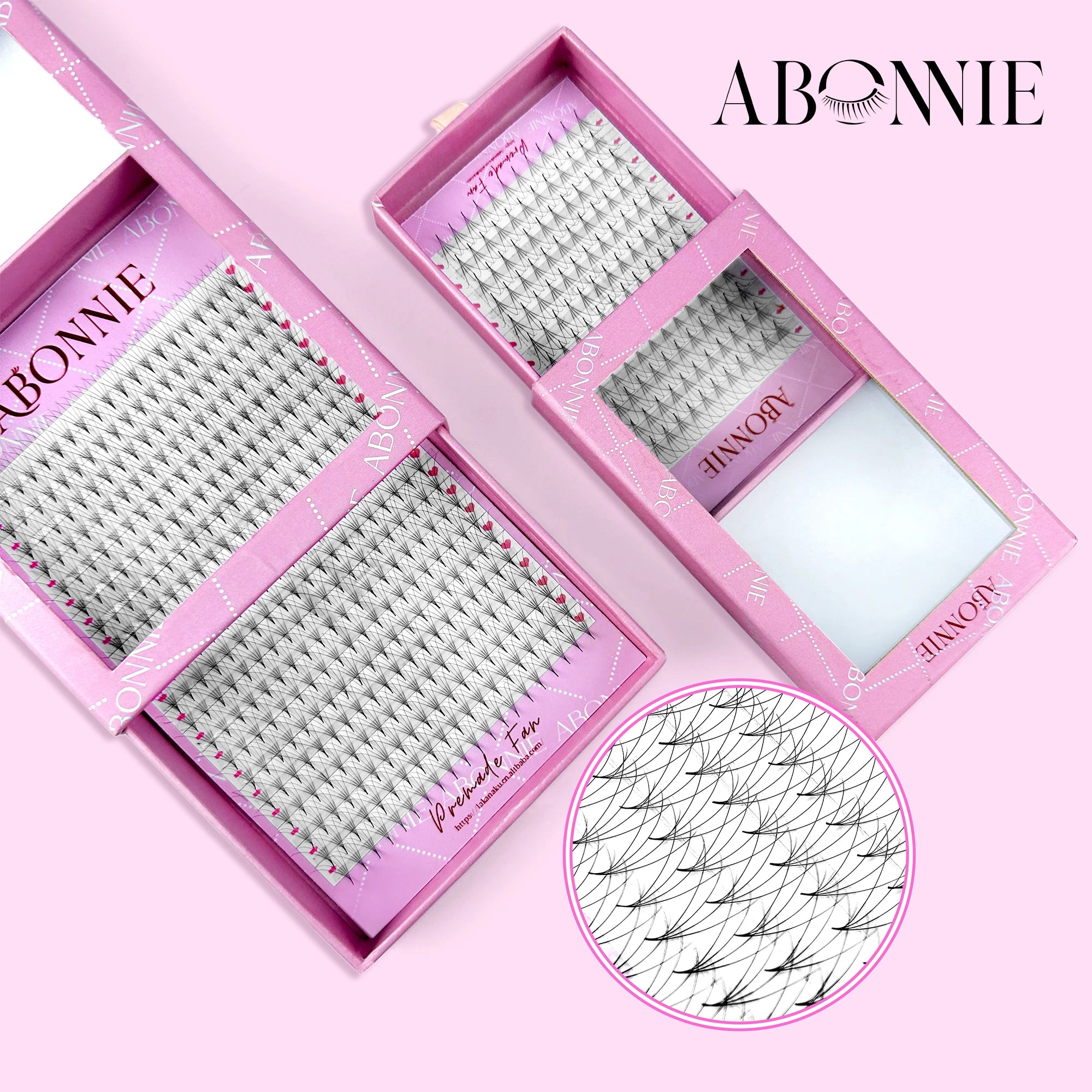 Abonnie Matte Black Long Short Stem Premade Lash Fans Pre-made Eyelash Mink Pre Made Lash Fans Pointy Base Premade Volume Fans
