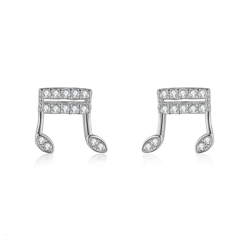 Lovely Musical Jewelry Music Note 925 Silver Stud with Cz Wholesale Jewelry Earring for Children