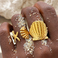 2 Pcs/Set Bohemia Stainless Steel Shell Rings for Women Trendy Ladies Waterproof Finger Rings Accessories Fashion Female Jewelry