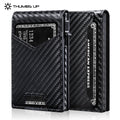 THUMBS-UP Carbon Fiber Leather Magnetic Bifold 8 Cards RFID Blocking ID Window Card Holder Pop up Aluminum Men Wallet