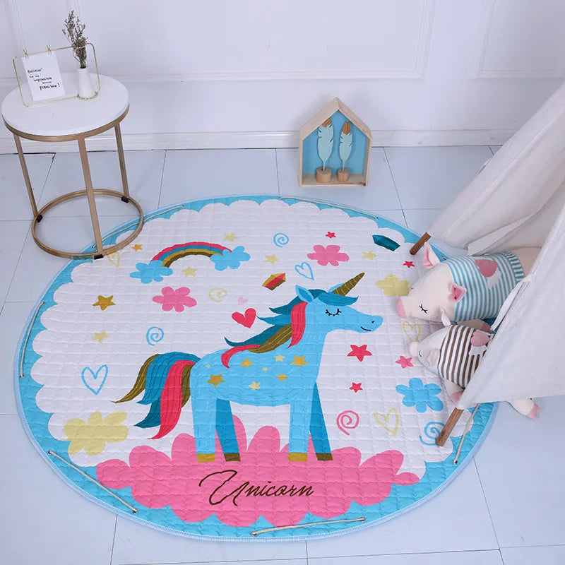 Cartoon Printed Round Kids Toys Carpet Babies Play Mat Cotton Developing Mat Rug Puzzle Play Mat Storage Bag Toys