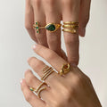 Vintage Style Zircon Stacking Snake Ring Waterproof 18K Gold Plated Jewelry Stainless Steel Opening Rings