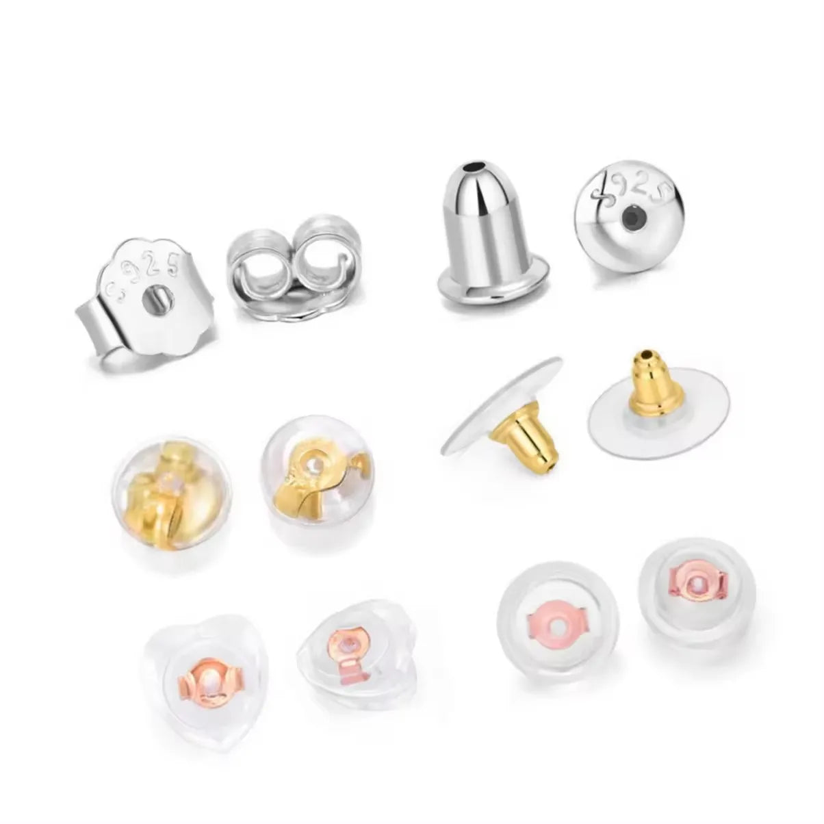 GP Stud Earrings Back Accessories 925 Sterling Silver Earring Plugs Plastic Silicone Earplugs