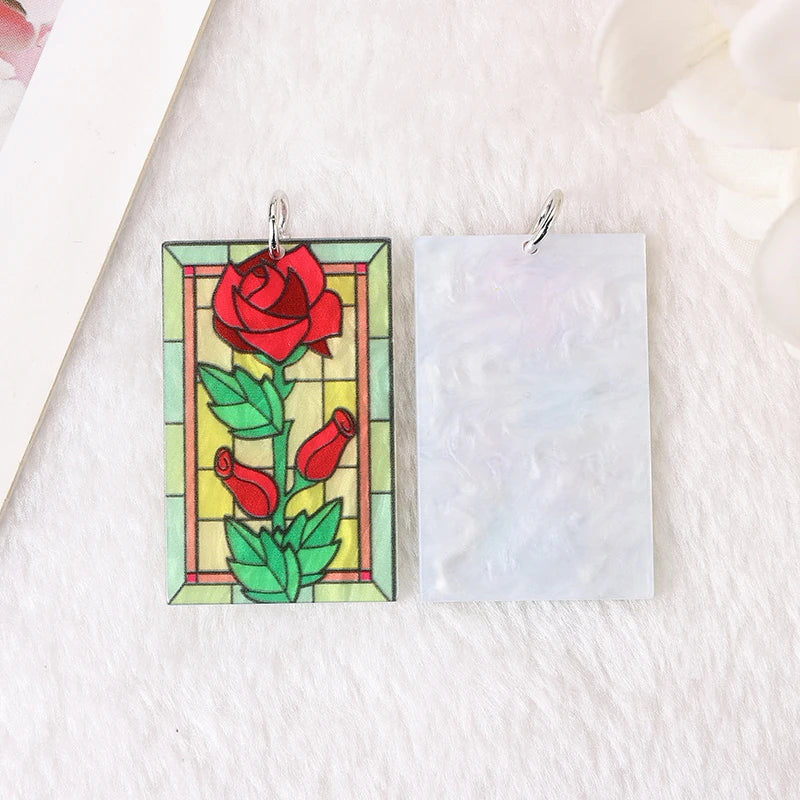 8Pcs Fashion Creative Flower Charms 3D Rose Daisy Printing Acrylic Pendant Colorful Jewlery Findings for Necklace Diy
