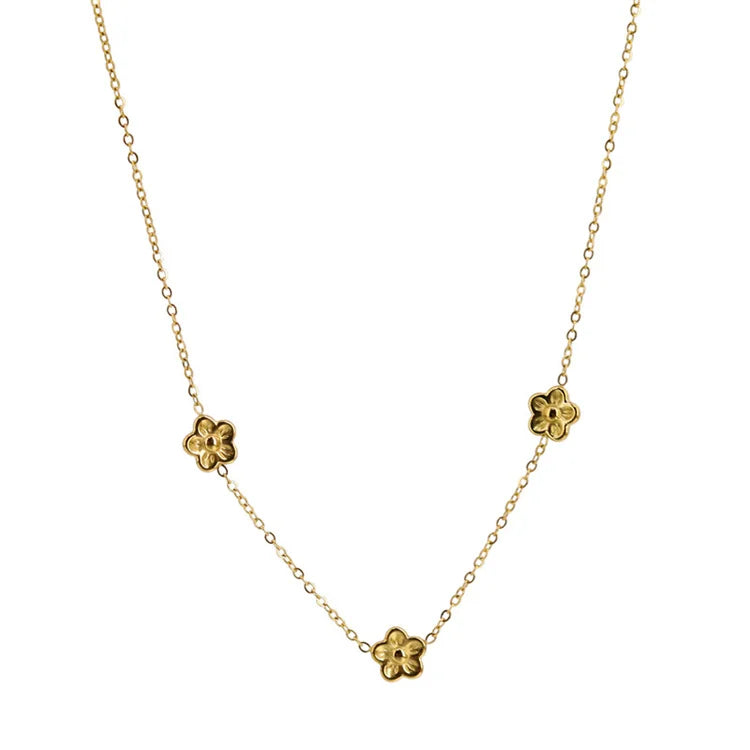 Vintage Stainless Steel Flower Charm Gold Plated plum Blossom Flower Choker Necklace