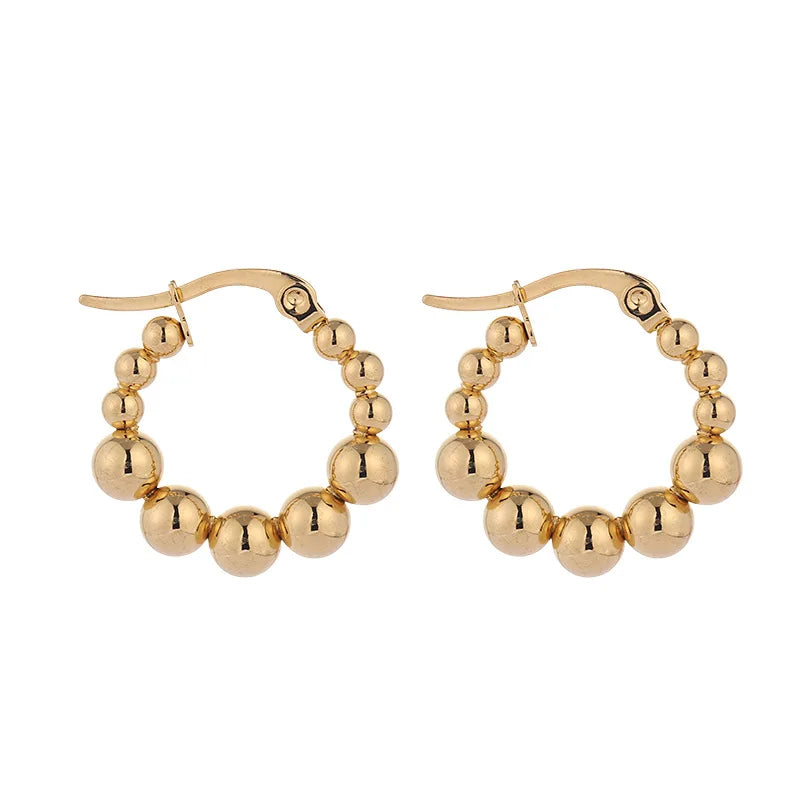 New Trendy Fashion Stainless Steel Beads Beaded Geometric Hoop Earring Jewelry Women Earrings