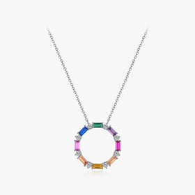 Vintage Neck Chain for Women Fine Jewelry 925 Sterling Silver Luxury Elegant Rainbow Color Emerald Cut CZ Pendant Necklace