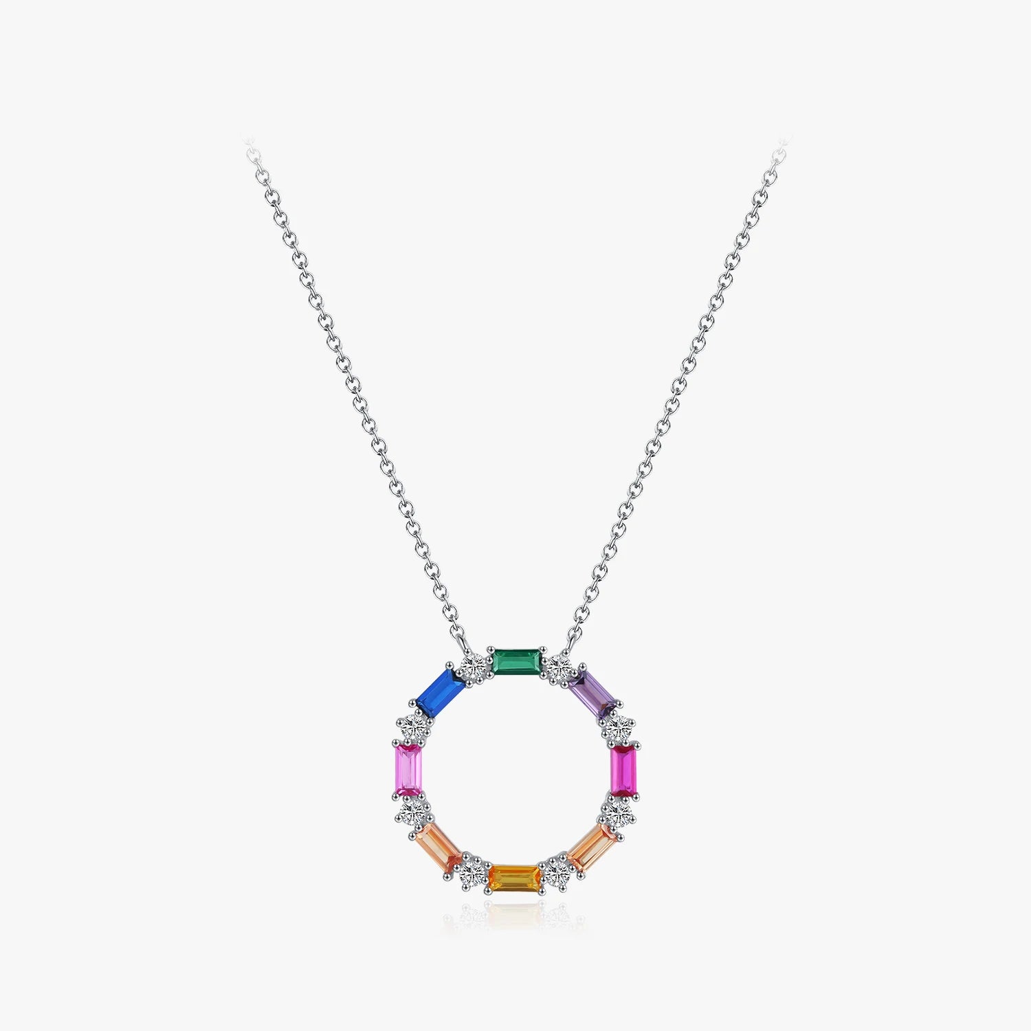 Vintage Neck Chain for Women Fine Jewelry 925 Sterling Silver Luxury Elegant Rainbow Color Emerald Cut CZ Pendant Necklace