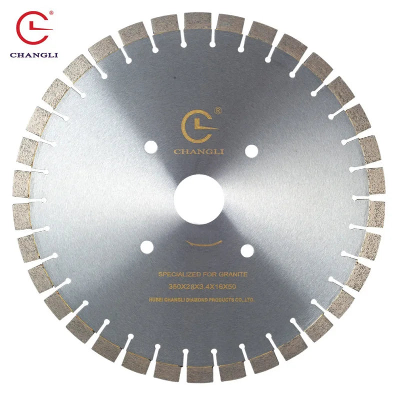 Changli Industrial OEM Nitride 14inch 350mm Granite Diamond Blade Cutter 50mm Inner Hole Key Slot Cutting Saw Blades