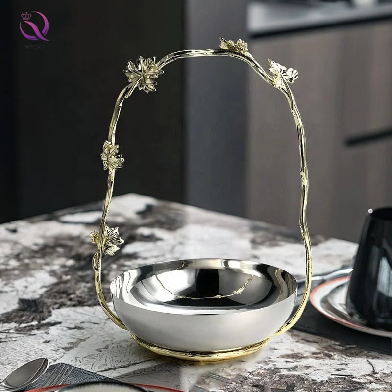 Luxury Stainless Steel Storage Tray Desktop Decor Nordic Style Simple Fruit Tray for Dining Table Home Decoration Accessories