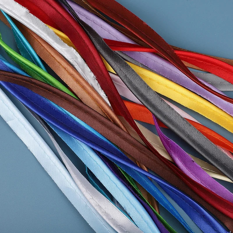 Solid Colored 1.25 cm High Tenacity Polyester Satin Piping Insertion Cord Flange Bias Binding Tape for Clothing and Bags
