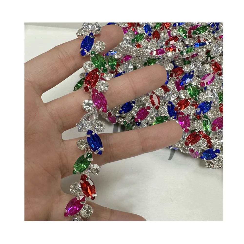 10yards Colorful Motif Rhinestone Trim With Rhinestones Patches Sew on Wedding DIY