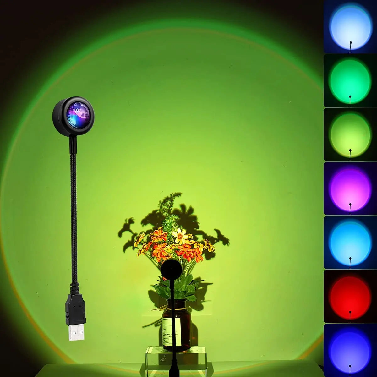 Contemporary Metal Sunset Rainbow LED Night Light Projection Desk Lamp for Bedroom Atmosphere Decor Sunset Projection Night
