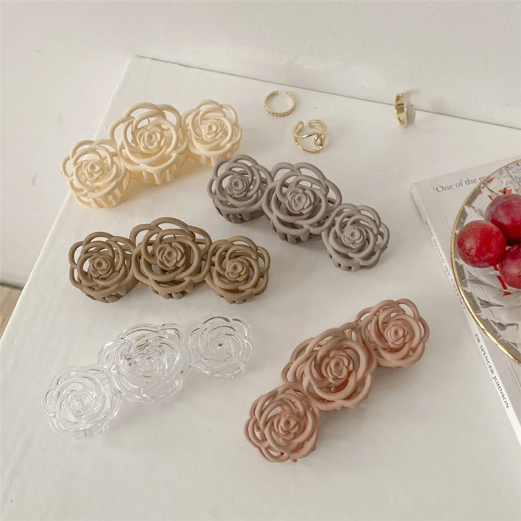 10.5cm Grinding Camellia Rose Flower Large Hair Claw Clip Ins Plate Acrylic Hair Shark Clip for Female Hair Accessories