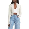 Rib Mock Neck Zip-Up Jacket Body Fit Relaxed Long Sleeve Cropped Jacket Outwear Sweat Wear Sporty Solid Color