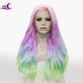 Celebrity Heat Resistant Fiber Long Wave Style Colorful Lace Front Wigs