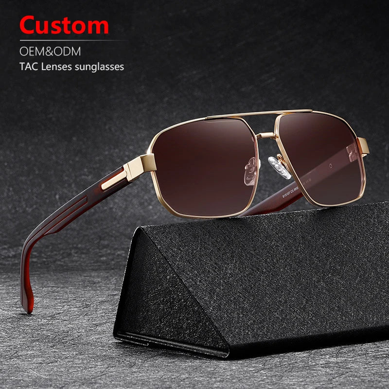 Wholesale OEM ODM Custom Luxury Polarized TAC Lens Metal Shades Custom Logo Retro Vintage Square Brand Designer Men Sunglasses