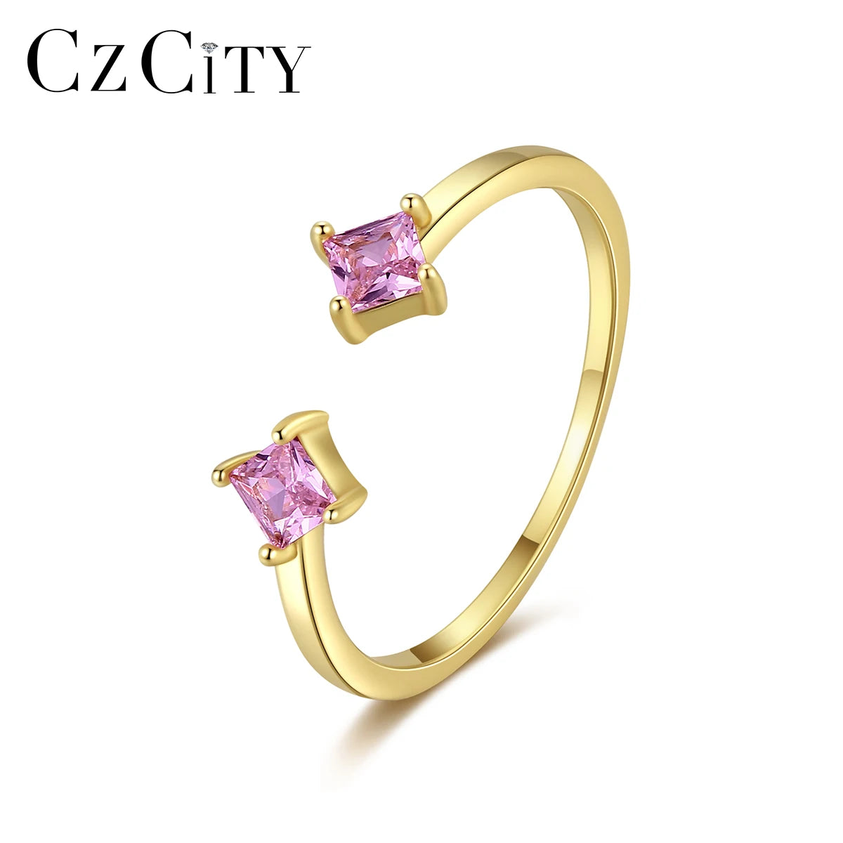 CZCITY Sterling Silver 925 Geometric Woman Jewelry Minimalist Finger Lady Silver Metal Pik Cubic Zirconia Ring