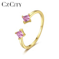 CZCITY Sterling Silver 925 Geometric Woman Jewelry Minimalist Finger Lady Silver Metal Pik Cubic Zirconia Ring