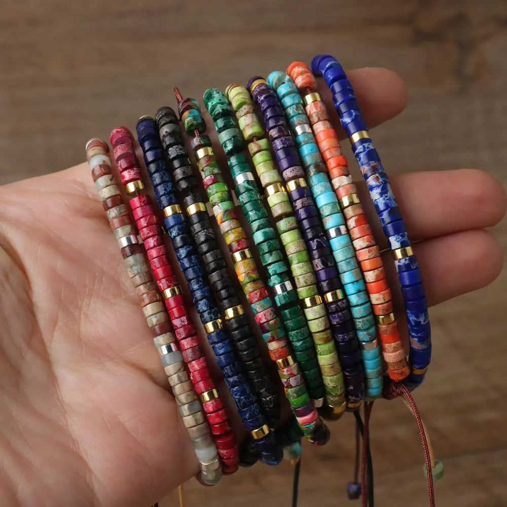 Semi-precious Flat Beaded Braid Bracelet 2 X 4mm Natural Rhodonite Spacer Beaded Bracelet for Women Jewelry Drop Shipping