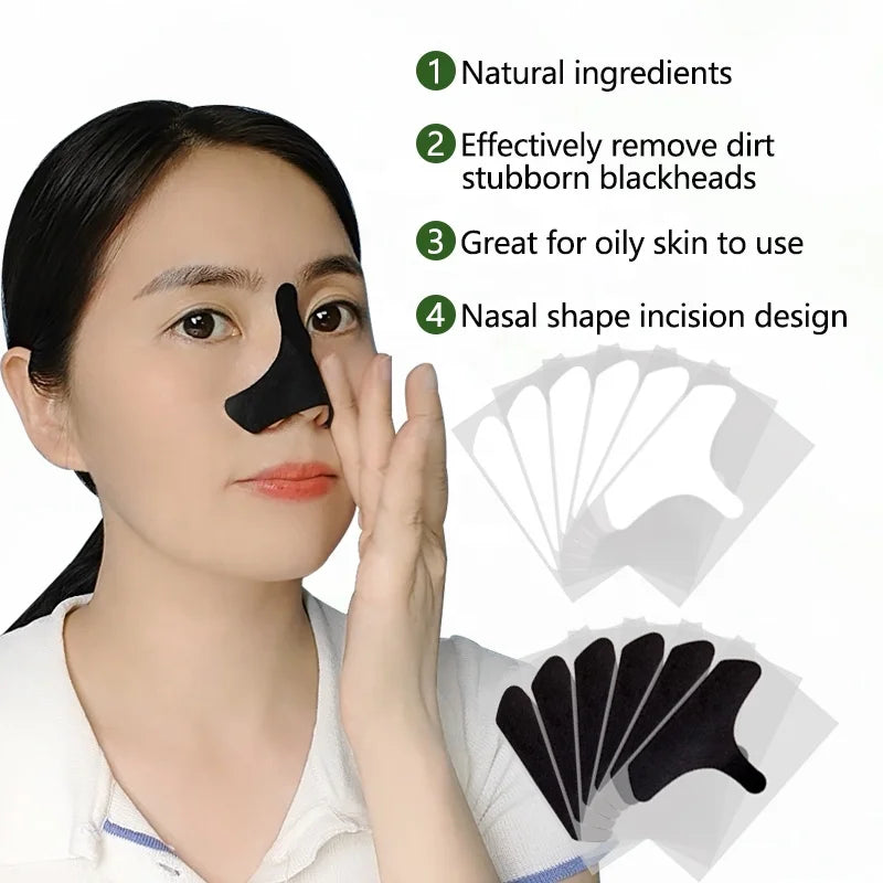 Professional Bamboo Charcoal Vegan Blackhead Remover Sheet Nose Strips T Shape Pores Strip Deep Cleansing Acne Oil Control OEM