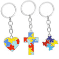 Autism Awareness Keychain Key Ring Enamel Heart Cross Shape Puzzle Piece Pieces Ribbon Pendant Key Chain