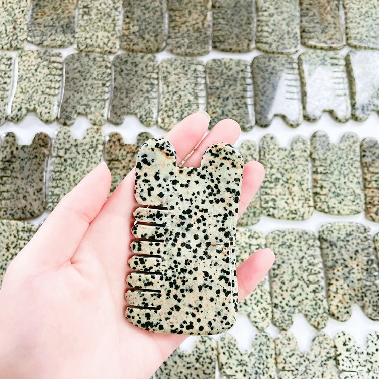 DIY Dalmatian Jasper Stone Scraping Massage Tool Agate Gua Sha Comb Board